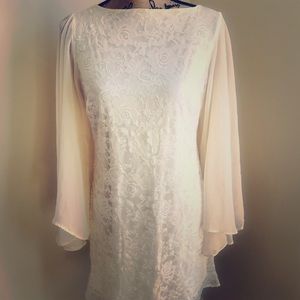 Ivory lace dress with chiffon sleeves